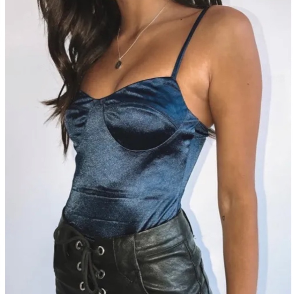 Princess Polly Satin Navy Bodysuit size 4